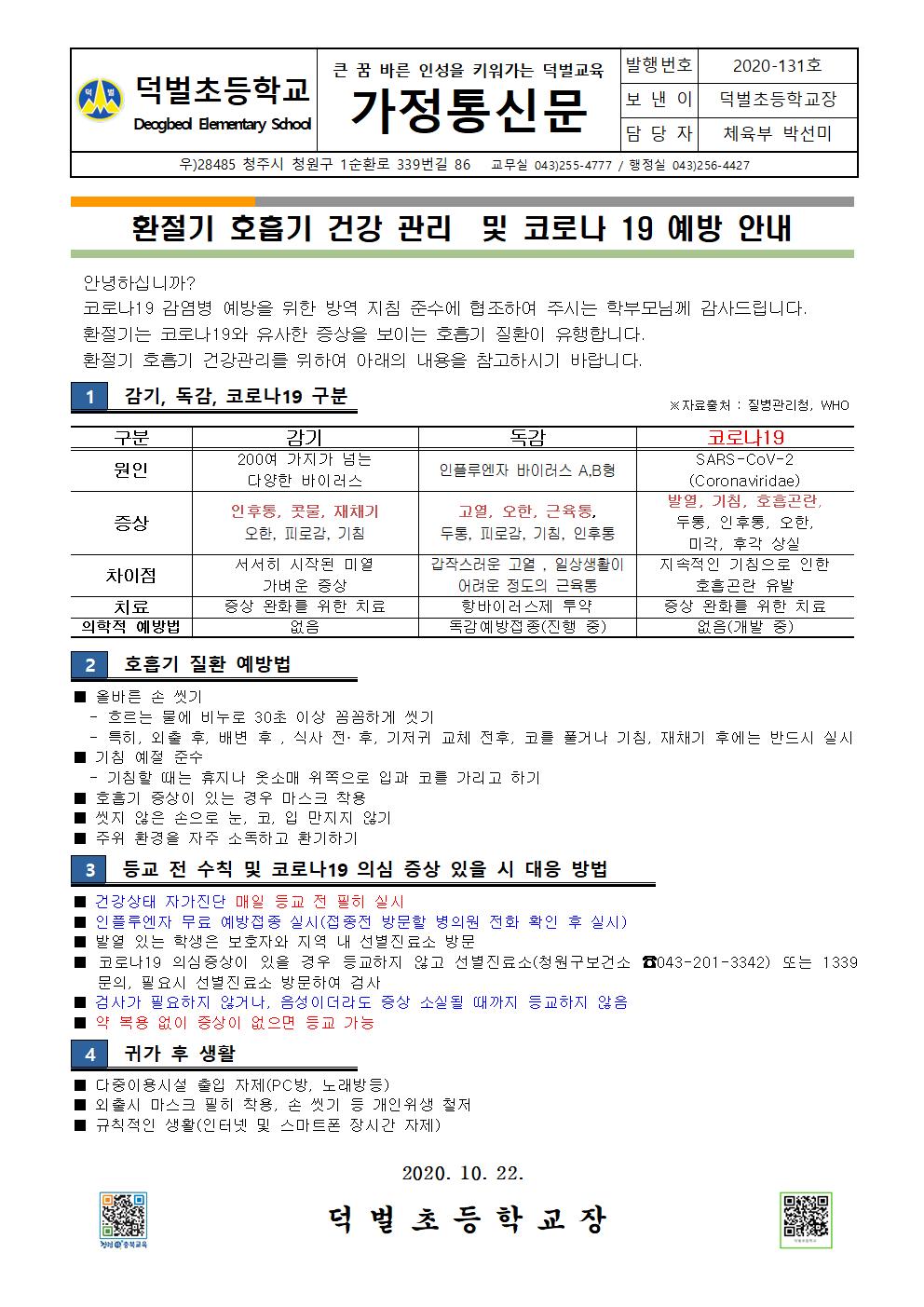 환절기 호흡기 건강관리 및 코로나 19 대응 안내001