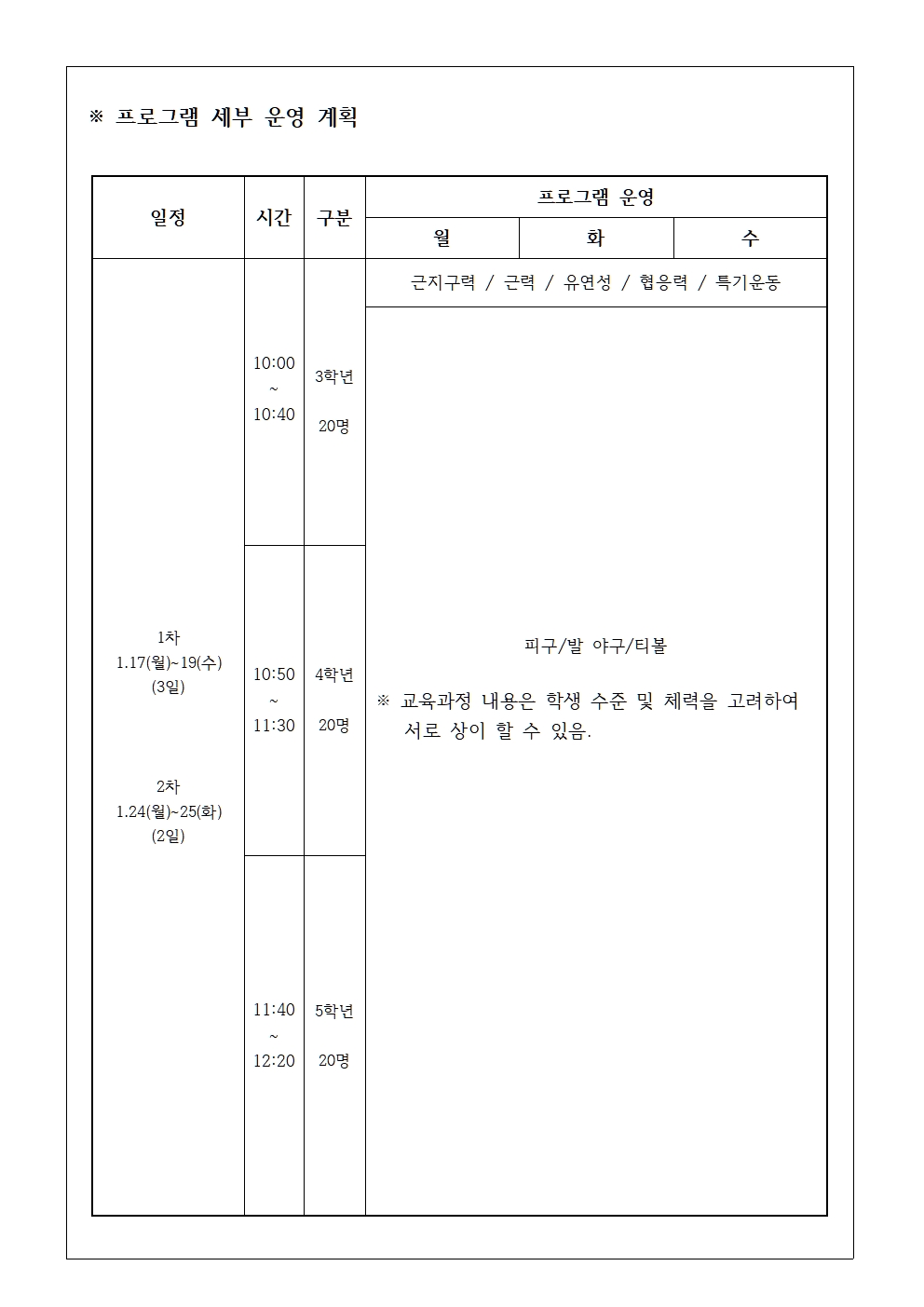 2021. 겨울 방학 스포츠캠프 가정통신문002